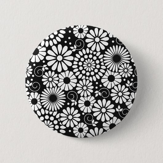 Badge Rond 5 Cm Bouton de fleurs blanches noir rétro (Devant)