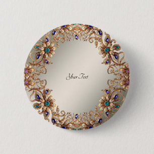 Badge Rond 5 Cm Bouton de fleurs de bijou d'or élégant