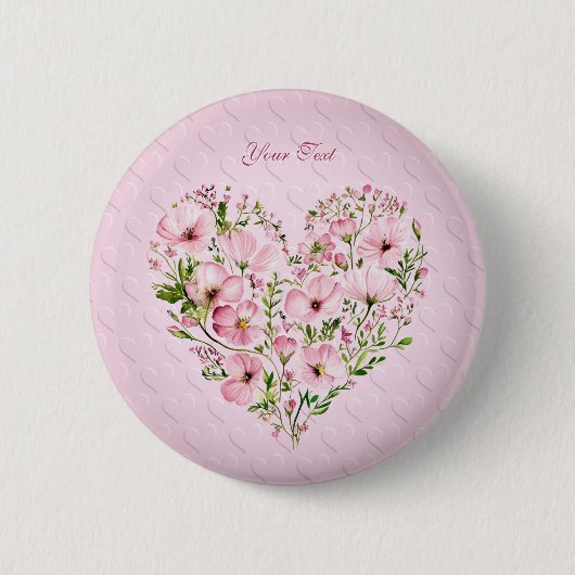 Badge Rond 5 Cm Bouton de fleurs de coeur rose (Devant)