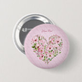 Badge Rond 5 Cm Bouton de fleurs de coeur rose (Devant & derrière)