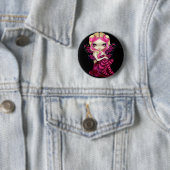 Badge Rond 5 Cm Bouton "de foudre rose" (En situation)