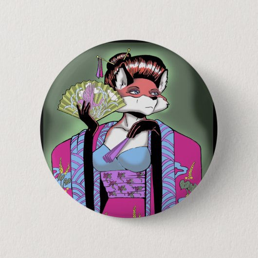 Badge Rond 5 Cm Bouton de Fox de geisha (Devant)