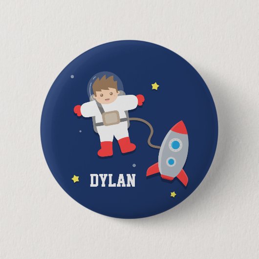 Badge Rond 5 Cm Bouton de fusée spatiale mignonne avec astronaute (Devant)