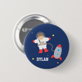 Badge Rond 5 Cm Bouton de fusée spatiale mignonne avec astronaute (Devant & derrière)