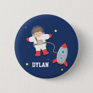 Badge Rond 5 Cm Bouton de fusée spatiale mignonne avec astronaute