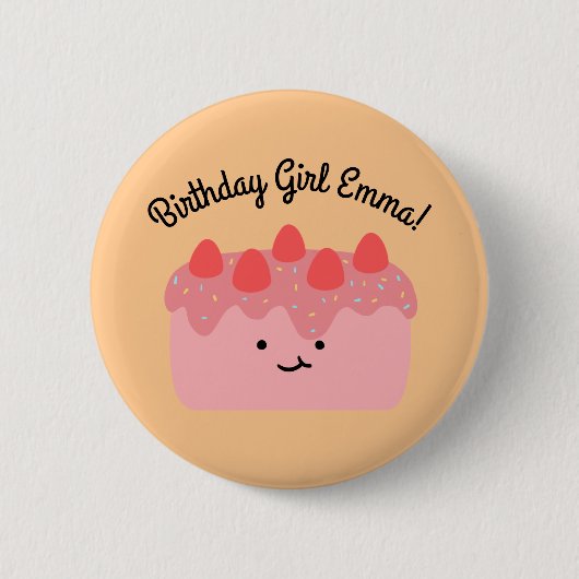 Badge Rond 5 Cm Bouton de gâteau aux fraises roses (Devant)