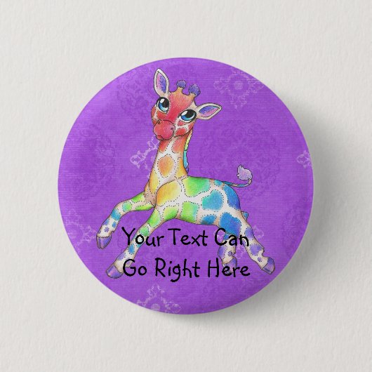Badge Rond 5 Cm Bouton de girafe d'arc-en-ciel (Devant)