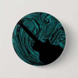 Badge Rond 5 Cm Bouton de guitare Abstrait, Turquoise