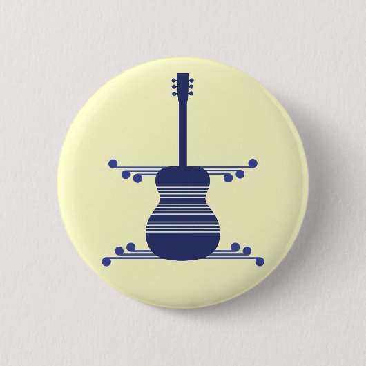 Badge Rond 5 Cm Bouton de guitare rétro, bleu marine (Devant)