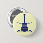 Badge Rond 5 Cm Bouton de guitare rétro, bleu marine (Devant & derrière)