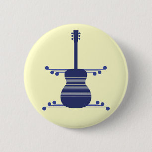 Badge Rond 5 Cm Bouton de guitare rétro, bleu marine