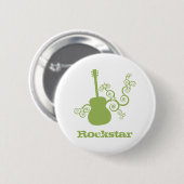 Badge Rond 5 Cm Bouton de guitare Rockstar, LimeGreen2 (Devant & derrière)