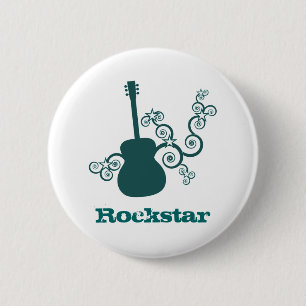 Badge Rond 5 Cm Bouton de guitare Rockstar, Turquoise foncé