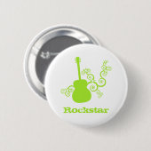 Badge Rond 5 Cm Bouton de guitare Rockstar, vert citron (Devant & derrière)
