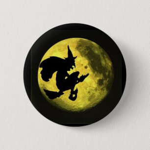 Badge Rond 5 Cm Bouton de Halloween de sorcière de vol