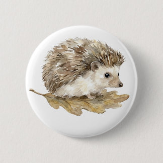 Badge Rond 5 Cm Bouton de hérisson mignon à l'aquarelle et animal