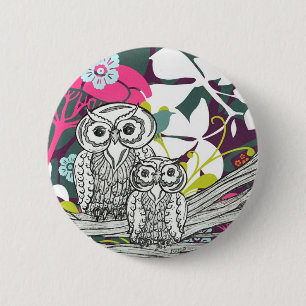 Badge Rond 5 Cm Bouton de hiboux