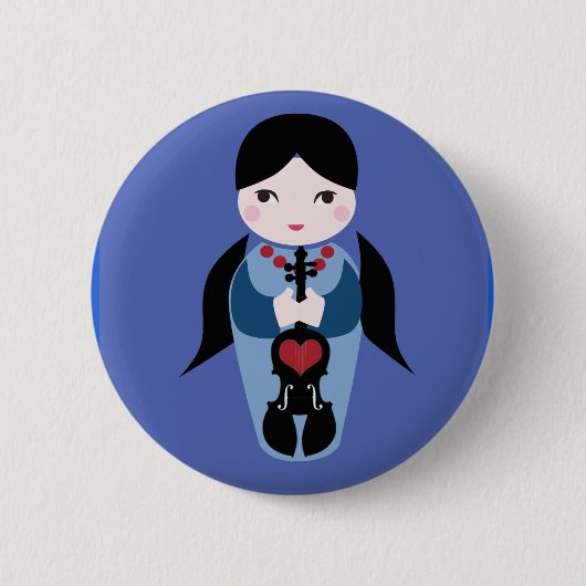Badge Rond 5 Cm Bouton de Kokeshi de violon (Devant)