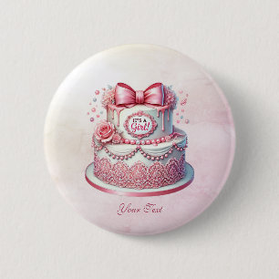 Badge Rond 5 Cm Bouton de la boîte rose de gâteau décoratif