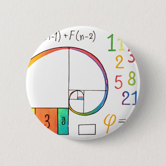 Badge Rond 5 Cm Bouton de la broche spirale Fibonacci (Devant)