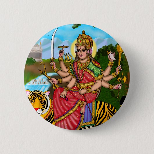 Badge Rond 5 Cm Bouton de la déesse Durga (Devant)
