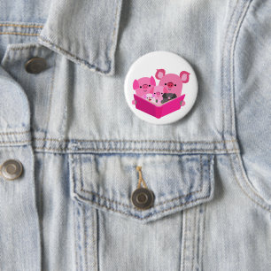 Badge Rond 5 Cm Bouton de la famille de cochon de dessin mignon de