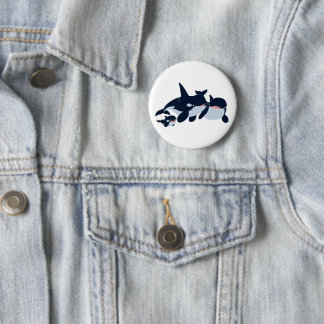 Badge Rond 5 Cm Bouton de la famille Orca Carton mignon Badton