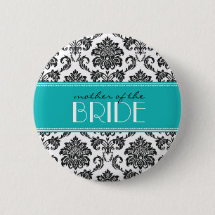 Badge Rond 5 Cm Bouton de la mère de l'épouse Damask en Turquois