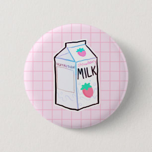Badge Rond 5 Cm Bouton de lait de fraise