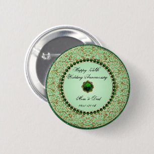 Badge Rond 5 Cm Bouton de l'anniversaire du Mariage Emeraude