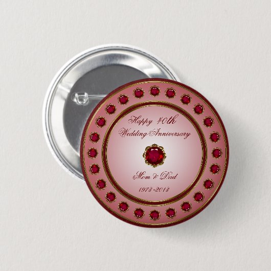 Badge Rond 5 Cm Bouton de l'anniversaire du Mariage Ruby (Devant & derrière)