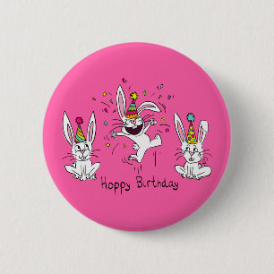 Badge Rond 5 Cm Bouton de lapin lapin de l'Anniversaire Heureux Ho