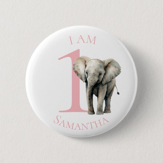 Badge Rond 5 Cm Bouton de l'Aquarelle rose mignonne Elephant (Devant)