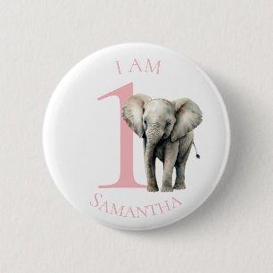 Badge Rond 5 Cm Bouton de l'Aquarelle rose mignonne Elephant
