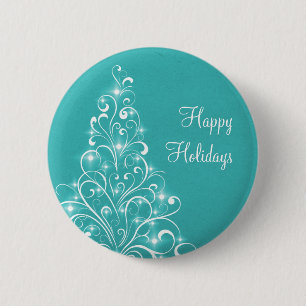 Badge Rond 5 Cm Bouton de l'arbre de Noël, Aqua