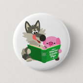 Badge Rond 5 Cm Bouton de lecture de cochon et loup de dessin mign (Devant)