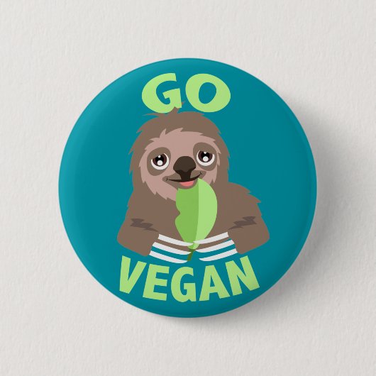 Badge Rond 5 Cm Bouton de l'épingle d'insigne Go Vegan Sloth Cute (Devant)