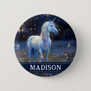 Badge Rond 5 Cm Bouton de licorne bleu magique avec nom personnali