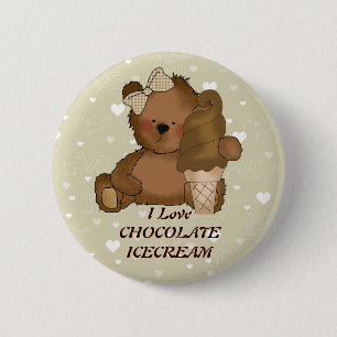 Badge Rond 5 Cm Bouton de l'ours de crème glacée au chocolat