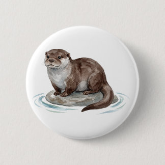 Badge Rond 5 Cm Bouton de loutre à l'aquarelle mignon