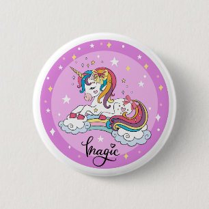 Badge Rond 5 Cm Bouton de Magie de Licorne