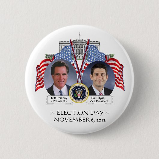 Badge Rond 5 Cm BOUTON de Mitt Romney Paul Ryan de JOUR d'ÉLECTION (Devant)