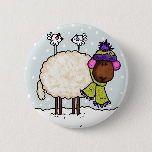 Badge Rond 5 Cm bouton de moutons d'hiver (Devant)