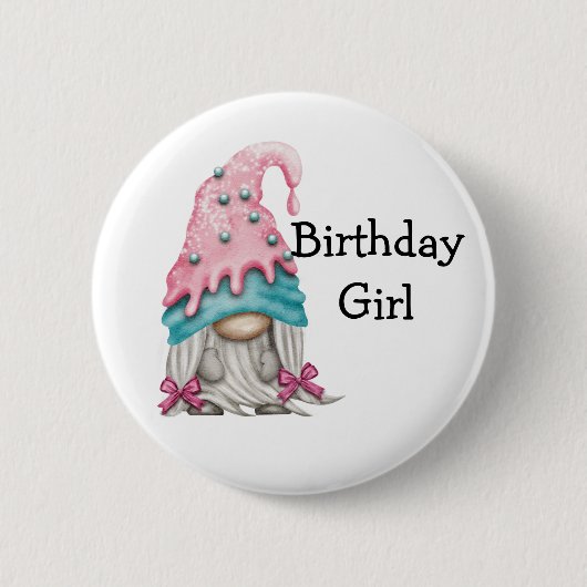 Badge Rond 5 Cm Bouton de nain de fille d'anniversaire (Devant)