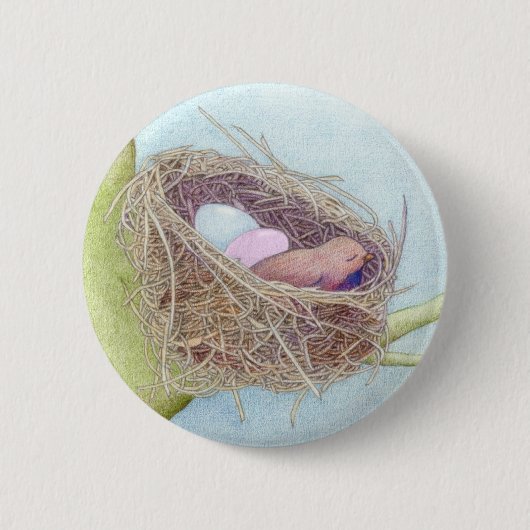Badge Rond 5 Cm Bouton de nid d'oiseaux (Devant)