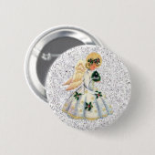 Badge Rond 5 Cm Bouton de Noël Angel Glittery Argent (Devant & derrière)