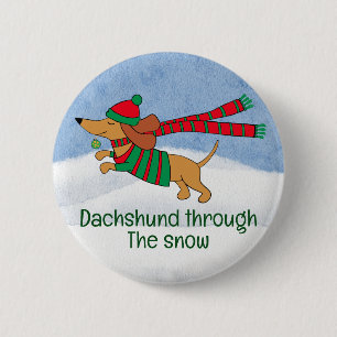 Badge Rond 5 Cm Bouton de Noël Dachshund dans la neige