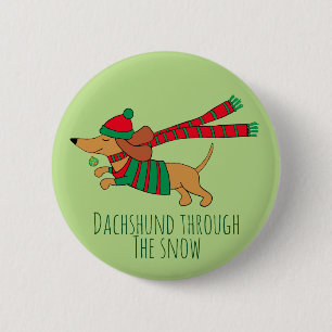 Badge Rond 5 Cm Bouton de Noël Dachshund dans la neige