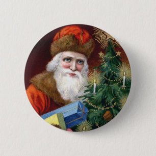 Badge Rond 5 Cm Bouton de Noël du Père Noël vintage
