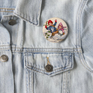 Badge Rond 5 Cm Bouton de Noël Enfants de la Neige